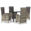 vidaXL 5 pcs conjunto jantar jardim c/ almofad&otilde;es vime PE preto/cinza