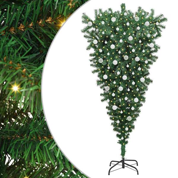 vidaXL &Aacute;rvore de Natal Artificial Pr&eacute;-iluminada de Cabe&ccedil;a para Baixo com Conjunto de Bolas