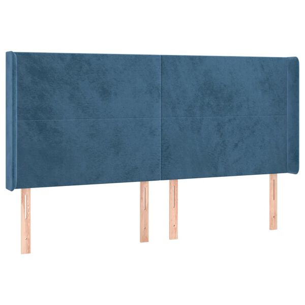 vidaXL Cabeceira cama c/ abas veludo 163x16x118/128 cm azul-escuro