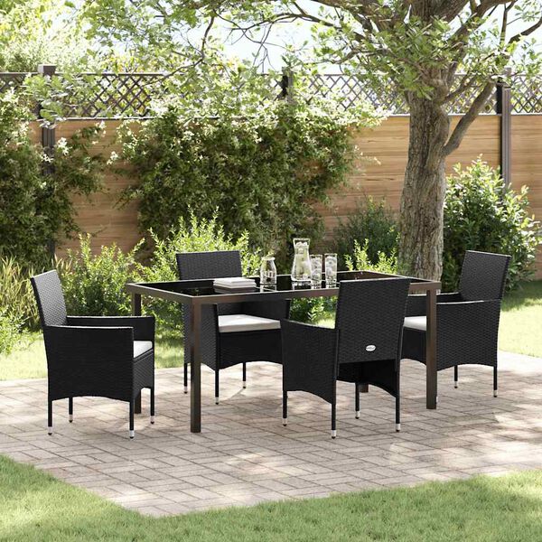 vidaXL Conjunto de Jantar para Jardim com almofada 5 pcs Preto vime PE