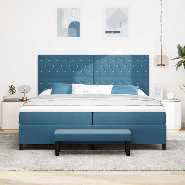 vidaXL Cama Box com colch&atilde;o Azul escuro 200 x 200 cm Veludo