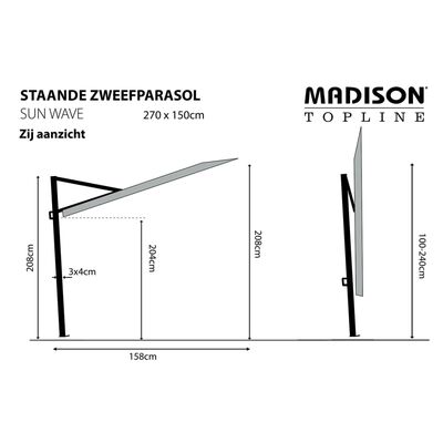 Madison Guarda-sol varanda Sun Wave 270x150cm cinza-castanho PAC3P015