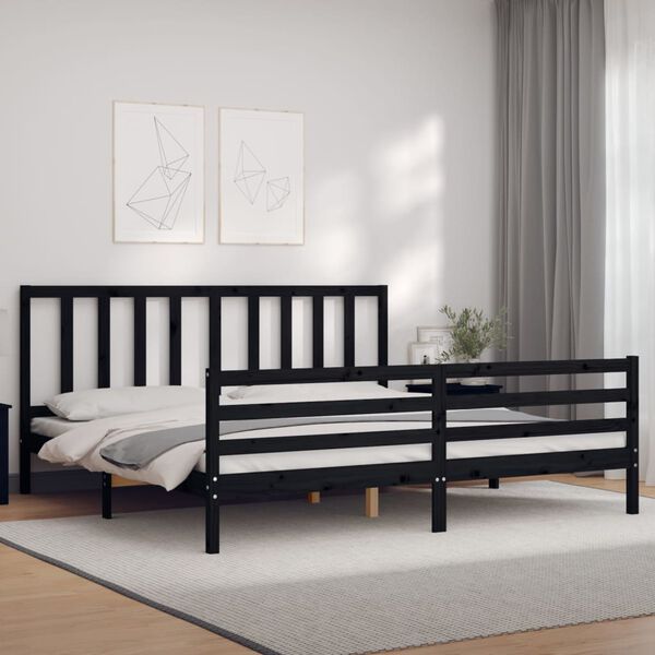 vidaXL Estrutura de cama com cabeceira 200x200 cm madeira maci&ccedil;a preto