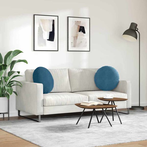 vidaXL Almofadas de Assento 2 pcs Azul &Oslash; 40 x 13 cm Veludo