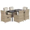 vidaXL 7 pcs conjunto de jantar p/ jardim com almofad&otilde;es vime PE bege