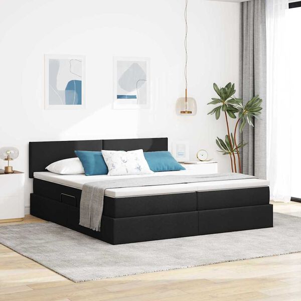 vidaXL Cama com Armazenamento Preto 200 x 200 cm Couro Sint&eacute;tico