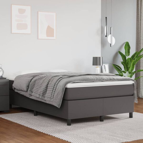 vidaXL Cama boxspring com colch&atilde;o 120x190 cm couro artificial cinzento
