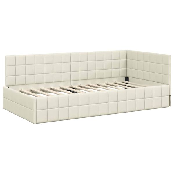 vidaXL Estrutura de Cama de Canto Creme 90 cm x 190 cm Veludo