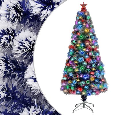vidaXL Árvore Natal artificial c/ LEDs 150 cm fibra ótica branco/azul |  