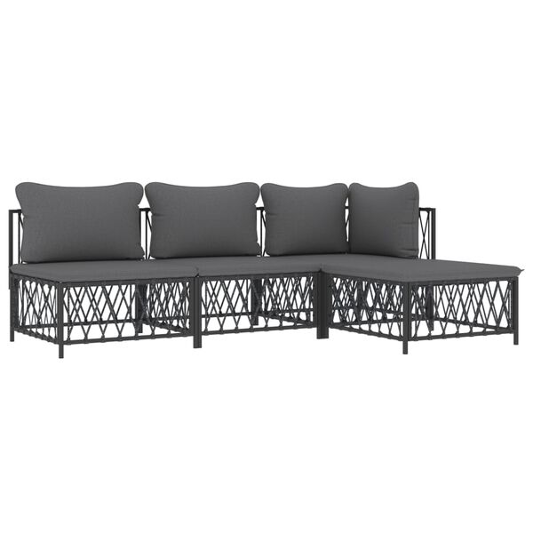 vidaXL 4 pcs conjunto lounge de jardim com almofadões aço antracite