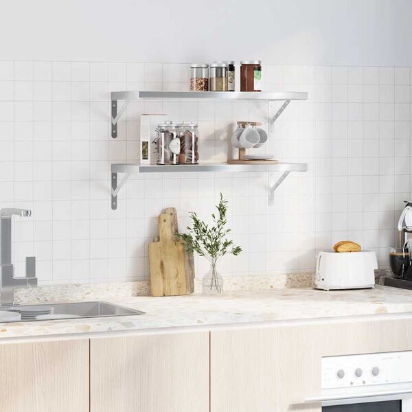 vidaXL Prateleiras de parede 2 pcs 75x30x3 cm aço inoxidável prateado