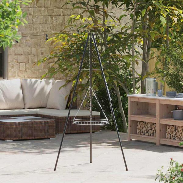 vidaXL Trip&eacute; para Fogueira 2 pcs Preto A&ccedil;o