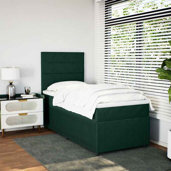vidaXL Cama com molas/colch&atilde;o 80x200 cm veludo verde-escuro
