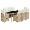 vidaXL 9 pcs conjunto de bistr&ocirc; para jardim c/ almofad&otilde;es vime PE bege