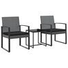 vidaXL 3 pcs conj. jantar p/ jardim c/ almofad&otilde;es vime PP cinza-escuro