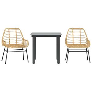 vidaXL Conjunto jantar jardim 3 pe&ccedil;as vidro vime PE castanho