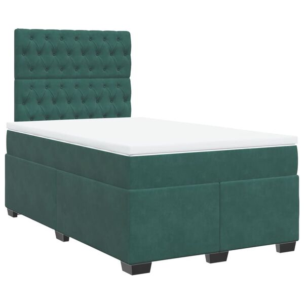 vidaXL Cama boxspring com colch&atilde;o 120x200 cm veludo verde-escuro