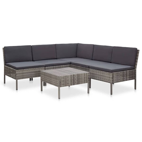 vidaXL 6 pcs conjunto lounge de jardim c/ almofad&otilde;es vime PE cinzento