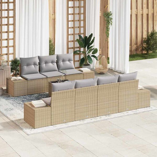 vidaXL Conjunto de Sof&aacute; de Jardim 8 pcs Bege e Cinza vime PE