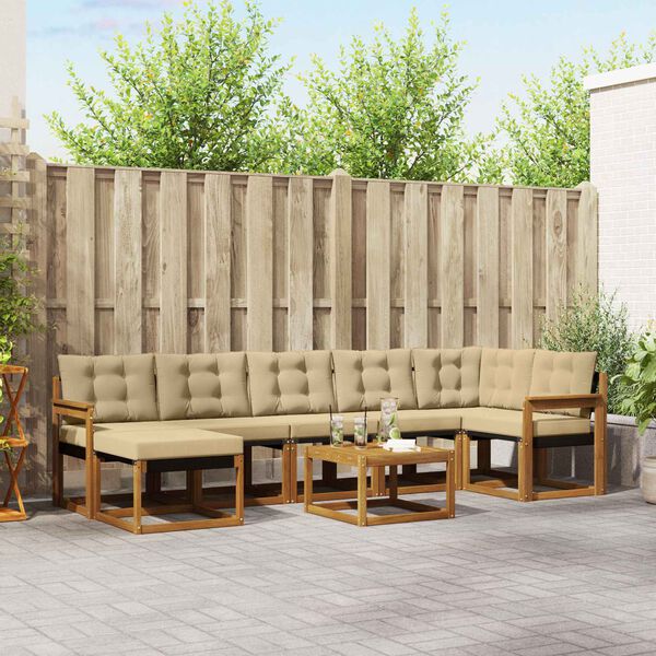 vidaXL Conjunto de Sof&aacute;s para Exterior 8 pcs Natural e Bege