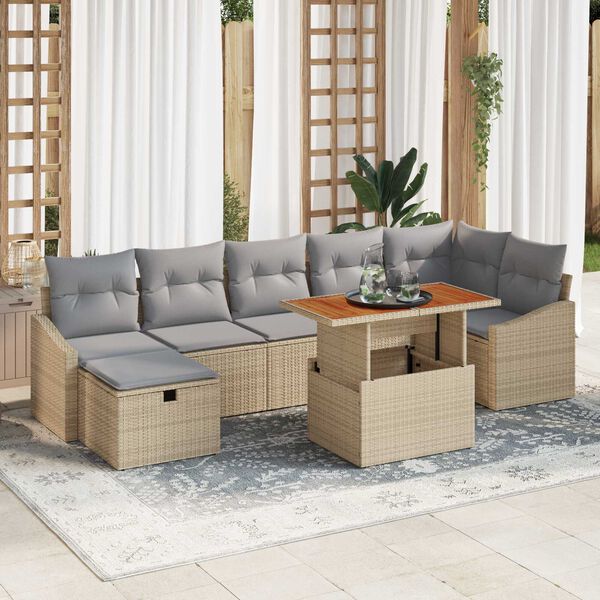 vidaXL Conjunto de Sof&aacute; de Jardim 8 pcs Bege Rattan Sint&eacute;tico