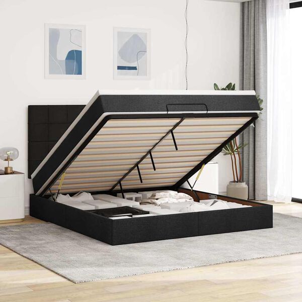 vidaXL Estrutura de cama otomana com colch&atilde;o 160x200 cm tecido preto