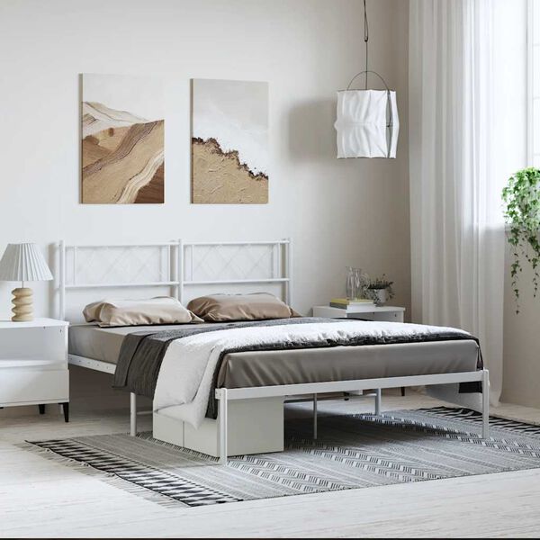 vidaXL Estrutura de cama com cabeceira 135x190 cm metal branco