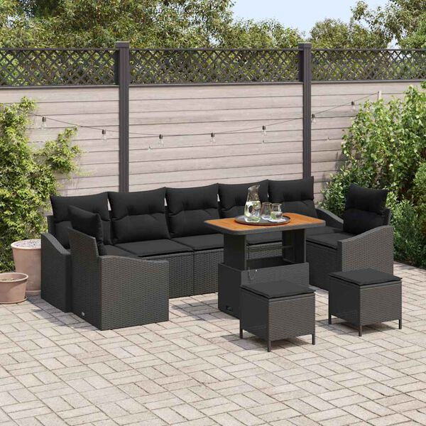 vidaXL Conjunto de Sofá de Jardim 10 pcs Preto 90 x 55 x 71 cm