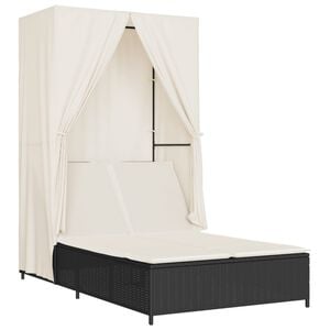 vidaXL Espregui&ccedil;adeira dupla com teto e cortinas vime PE preto