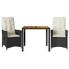 vidaXL Conjunto de bistr&ocirc; com almofad&otilde;es 3 pcs vime PE e ac&aacute;cia preto
