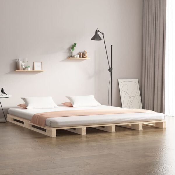 vidaXL Cama de paletes de casal 135x190 cm pinho maci&ccedil;o