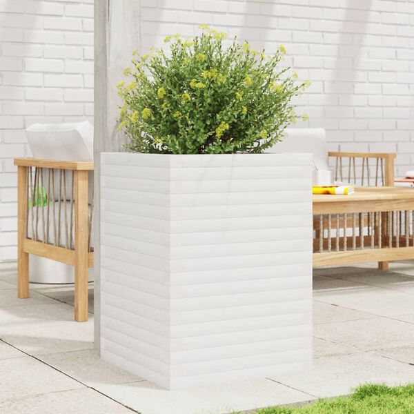 vidaXL Vaso/floreira de jardim 50x50x68,5 cm pinho maci&ccedil;o branco