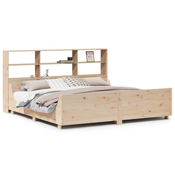 vidaXL Cama com estante sem colchão 180x200 cm madeira maciça