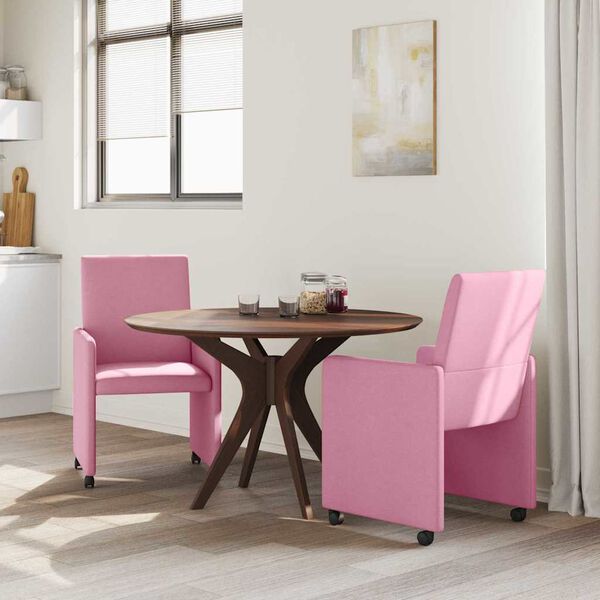 vidaXL Cadeiras de Jantar com Rodas 2 pcs Rosa 57 x 66 x 94 cm tecido