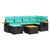 vidaXL 7 pcs conjunto de sof&aacute;s p/ jardim c/ almofad&otilde;es vime PE preto