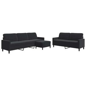 vidaXL 3 pcs conjunto de sof&aacute;s com almofad&otilde;es veludo preto