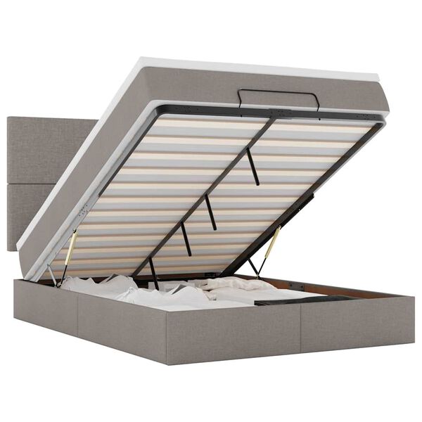 vidaXL Estrutura de cama otomana com colch&atilde;o tecido cinzento 140x190cm