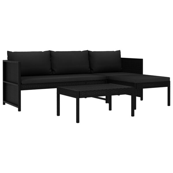 vidaXL 3 pcs conjunto lounge de jardim c/ almofad&otilde;es vime PE preto