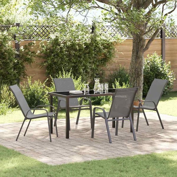 vidaXL Conjunto de Jantar para Jardim 5 pcs Cinza e Preto