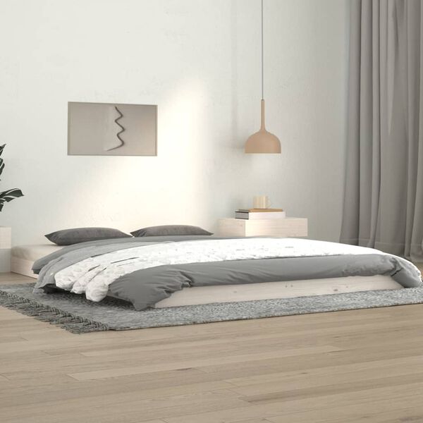 vidaXL Estrutura de cama 140x190 cm madeira de pinho maci&ccedil;a branco