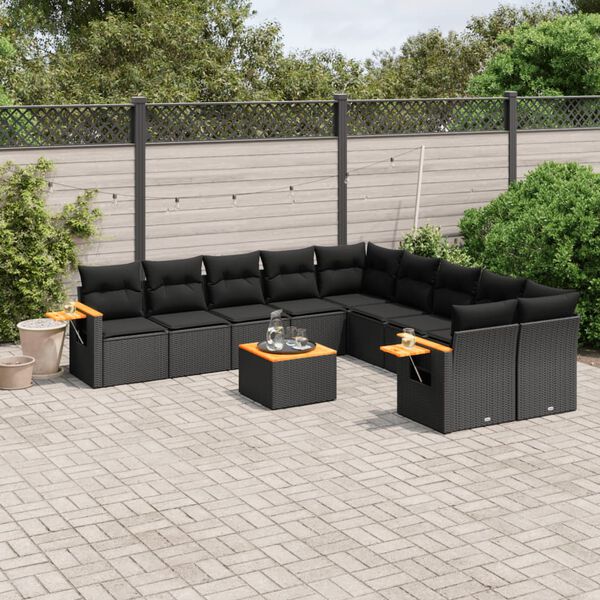 vidaXL 11 pcs conjunto sof&aacute;s de jardim c/ almofad&otilde;es vime PE preto