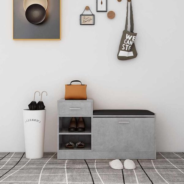 vidaXL Banco sapateira 94,5x31x57cm derivados madeira cinzento cimento