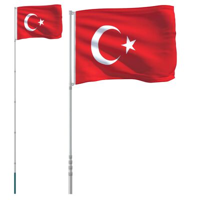 vidaXL Bandeira da Turquia e mastro 5,55 m alumínio