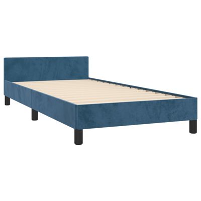 vidaXL Estrutura de cama c/ cabeceira 90x190 cm veludo azul-escuro