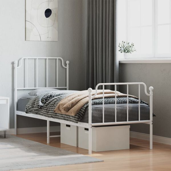 vidaXL Estrutura de cama com cabeceira e p&eacute;s 80x200 cm metal branco