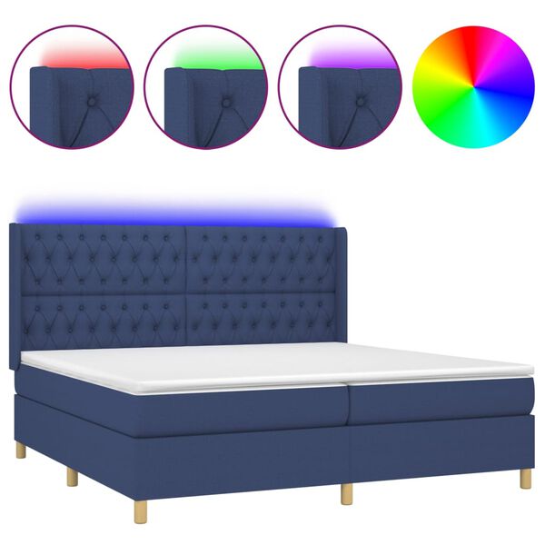 vidaXL Cama box spring c/ colch&atilde;o e LED 200x200 cm tecido azul