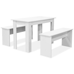 vidaXL Mesa e bancos de jantar 3 pcs aglomerado branco