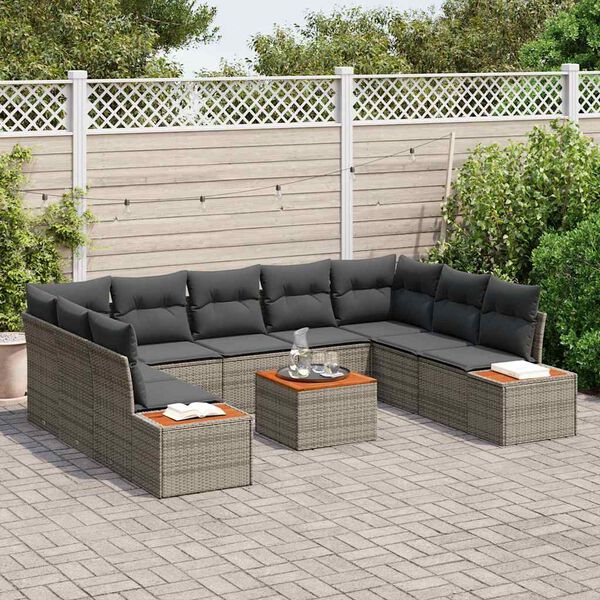 vidaXL Conjunto de Sof&aacute; de Jardim 10 pcs Cinzeto Rattan Sint&eacute;tico