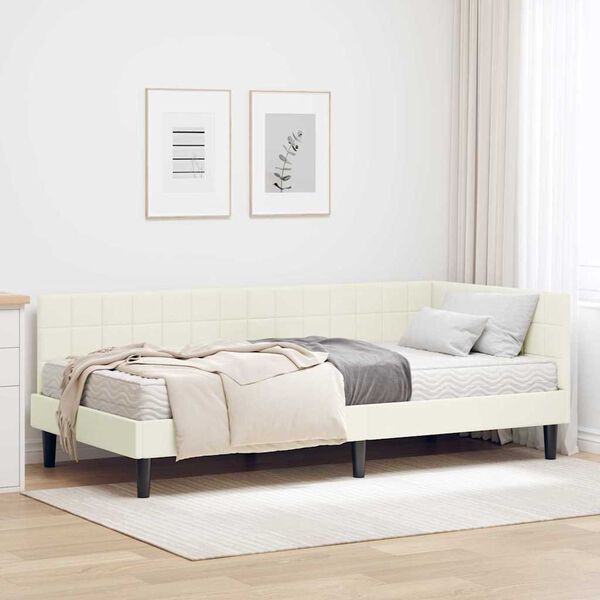 vidaXL Estrutura de Cama de Canto com Colch&atilde;o 2 pcs Creme Veludo