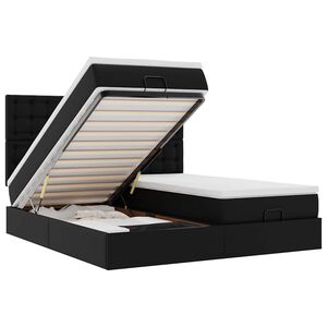 vidaXL Cama otomana com colch&otilde;es&LEDs 160x200cm couro artificial preto